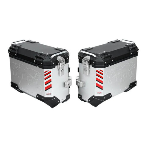 LOBOO PIKE Kufry boczne srebrne 37+37L, aluminium, 2 zamki, wodoodporne, wewnętrzna siatka/paski mocujące bagaż, 1 komplet - 2 s