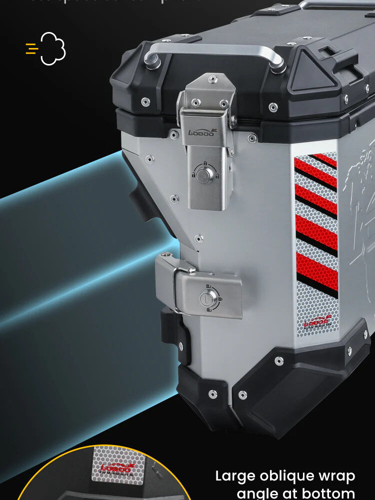 LOBOO PIKE Kufry boczne srebrne 37+37L, aluminium, 2 zamki, wodoodporne, wewnętrzna siatka/paski mocujące bagaż, 1 komplet - 2 s