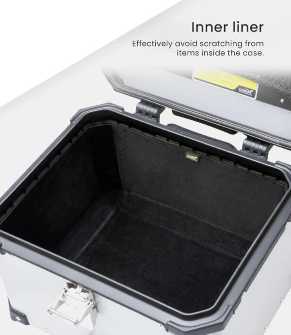 LOBOO PIKE Kufry boczne srebrne 45+38L, aluminium, 2 zamki, wodoodporne, wewnętrzna siatka/paski mocujące bagaż, 1 komplet - 2 s