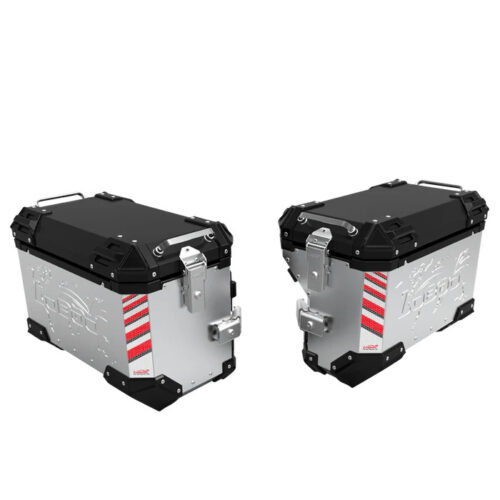 LOBOO PIKE Kufry boczne srebrne 45+38L, aluminium, 2 zamki, wodoodporne, wewnętrzna siatka/paski mocujące bagaż, 1 komplet - 2 s