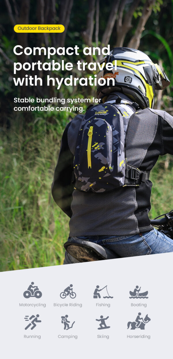 LOBOO Plecak motocyklowy czarny/szary/fluo 6L, materiał TPU, wodoodporny IPX7, camelbag 1,5L