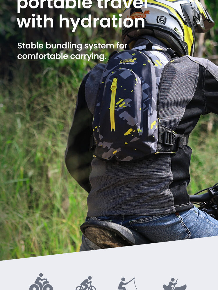 LOBOO Plecak motocyklowy czarny/szary/fluo 6L, materiał TPU, wodoodporny IPX7, camelbag 1,5L