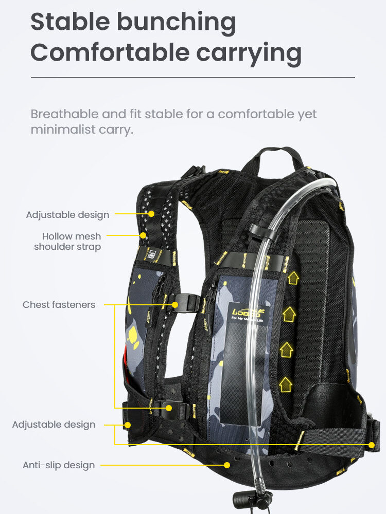 LOBOO Plecak motocyklowy czarny/szary/fluo 6L, materiał TPU, wodoodporny IPX7, camelbag 1,5L