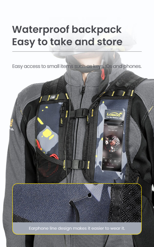 LOBOO Plecak motocyklowy czarny/szary/fluo 6L, materiał TPU, wodoodporny IPX7, camelbag 1,5L