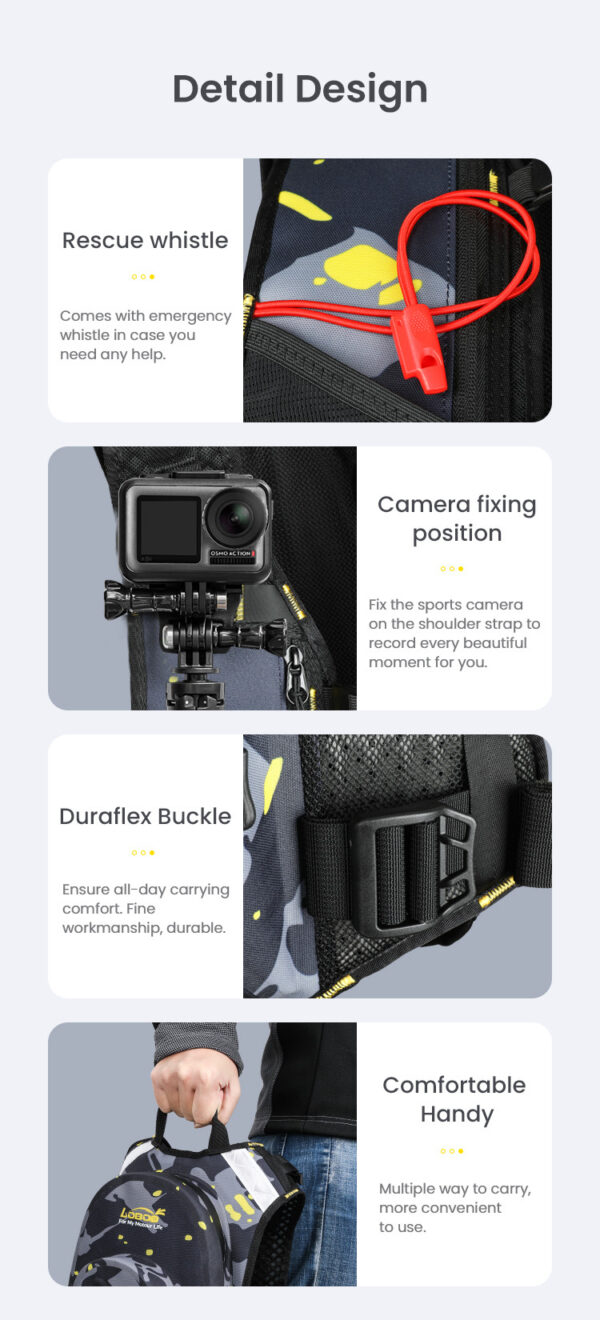 LOBOO Plecak motocyklowy czarny/szary/fluo 6L, materiał TPU, wodoodporny IPX7, camelbag 1,5L