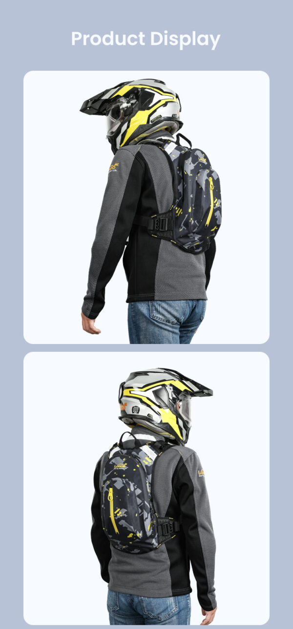 LOBOO Plecak motocyklowy czarny/szary/fluo 6L, materiał TPU, wodoodporny IPX7, camelbag 1,5L
