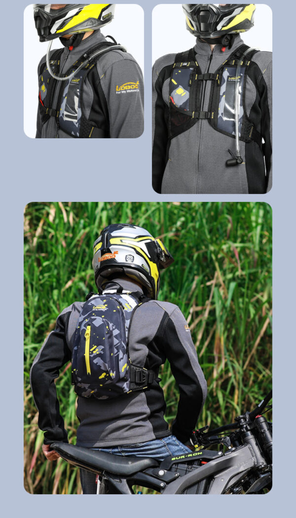 loboo-plecak LOBOO Plecak motocyklowy czarny/szary/fluo 6L, materiał TPU, wodoodporny IPX7, camelbag 1,5L
