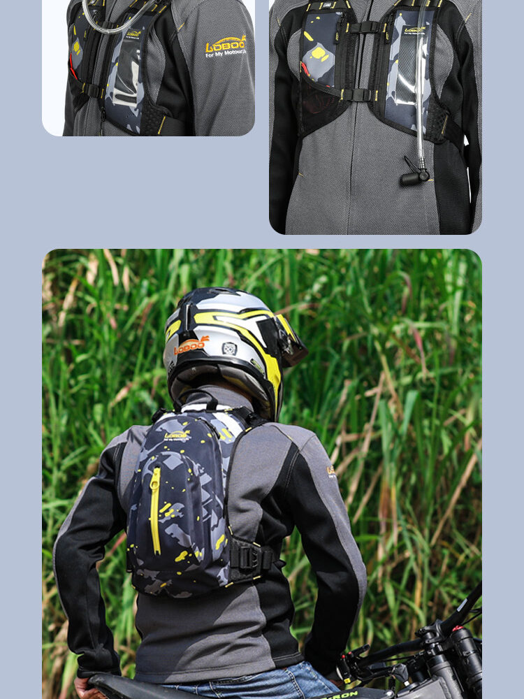 LOBOO Plecak motocyklowy czarny/szary/fluo 6L, materiał TPU, wodoodporny IPX7, camelbag 1,5L