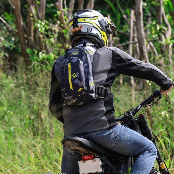 LOBOO Plecak motocyklowy czarny/szary/fluo 6L, materiał TPU, wodoodporny IPX7, camelbag 1,5L