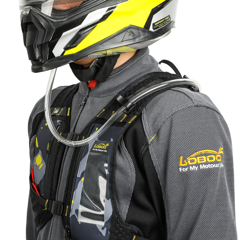 LOBOO Plecak motocyklowy czarny/szary/fluo 6L, materiał TPU, wodoodporny IPX7, camelbag 1,5L