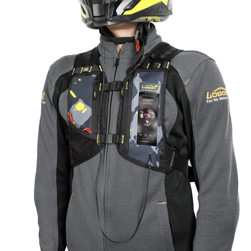 LOBOO Plecak motocyklowy czarny/szary/fluo 6L, materiał TPU, wodoodporny IPX7, camelbag 1,5L