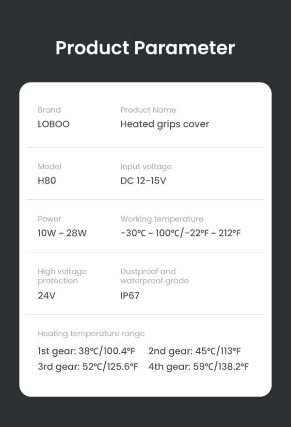 LOBOO Podgrzewane manetki / owijka, 4 tryby grzania, wodoodporne