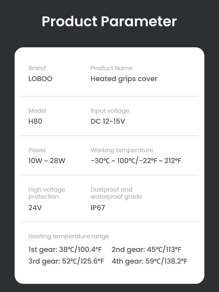 LOBOO Podgrzewane manetki / owijka, 4 tryby grzania, wodoodporne