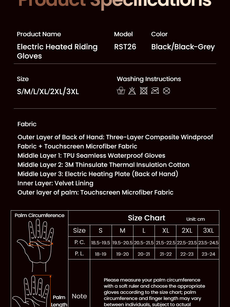LOBOO Podgrzewane rękawice motocyklowe Czarne rozm. 2XL