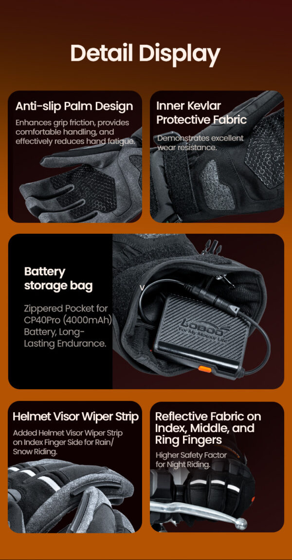 LOBOO Podgrzewane rękawice motocyklowe Czarne rozm. XL