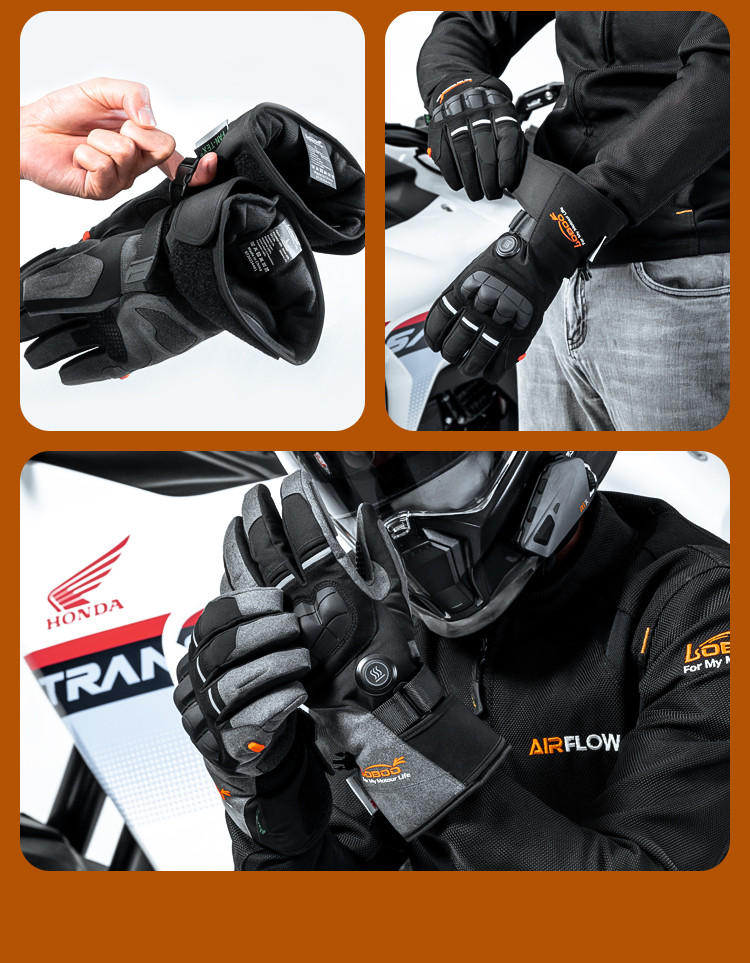 LOBOO Podgrzewane rękawice motocyklowe Szare rozm. 3XL