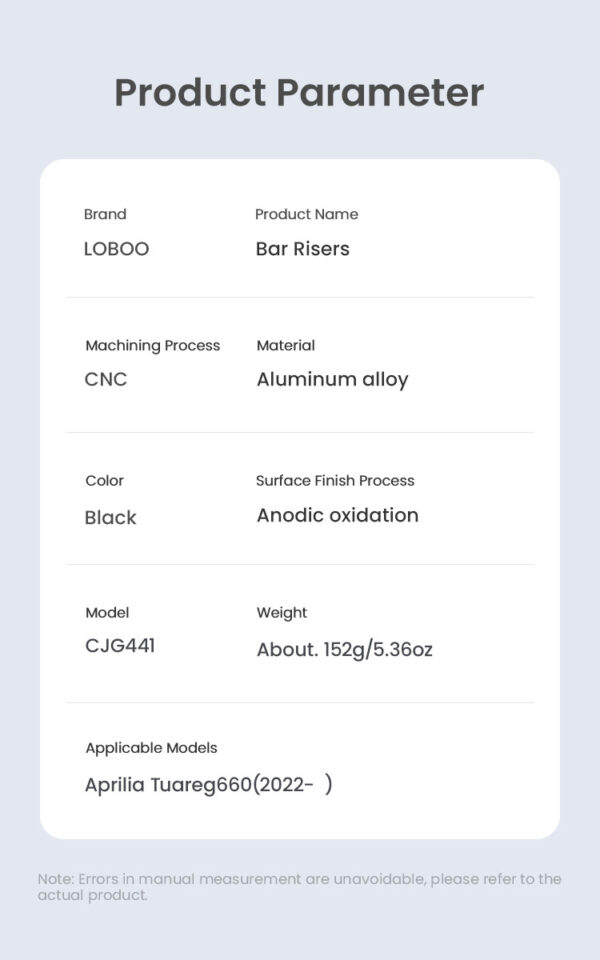 LOBOO Podwyższenie kierownicy do Aprilia Tuareg660 (2022-), podwyższenie 25mm
