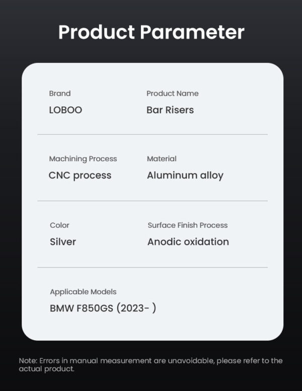 LOBOO Podwyższenie kierownicy do BMW F750GS, podwyższenie 23mm, przybliżenie 20mm