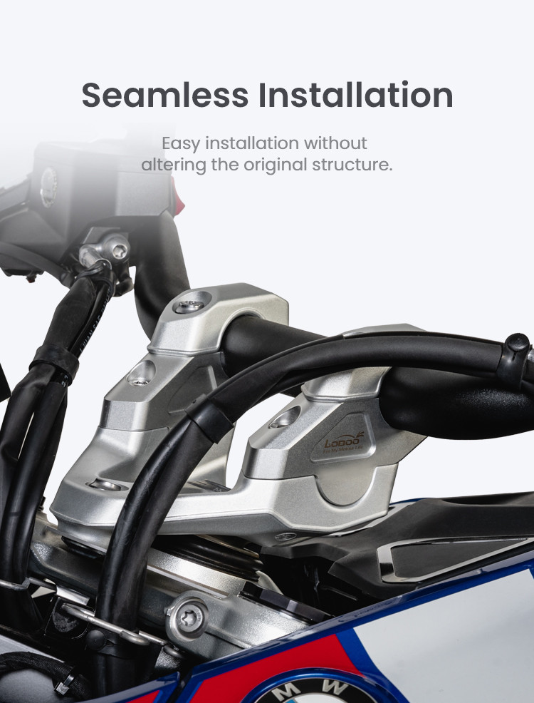 LOBOO Podwyższenie kierownicy do BMW R1300GS (2023-), podwyższenie 29mm, przybliżenie 29mm