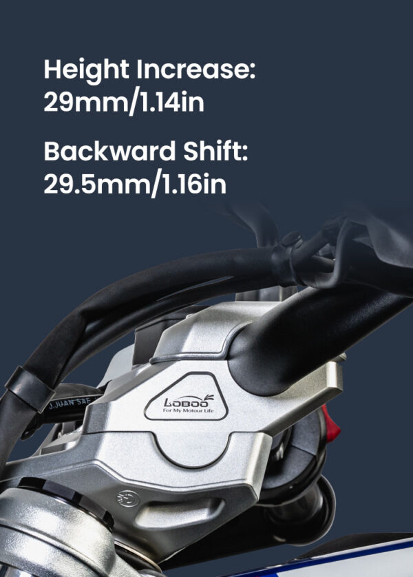 LOBOO Podwyższenie kierownicy do BMW R1300GS (2023-), podwyższenie 29mm, przybliżenie 29mm