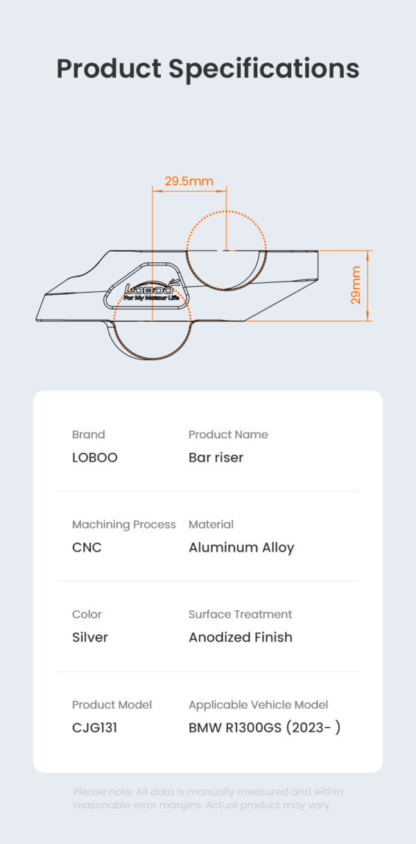 LOBOO Podwyższenie kierownicy do BMW R1300GS (2023-), podwyższenie 29mm, przybliżenie 29mm