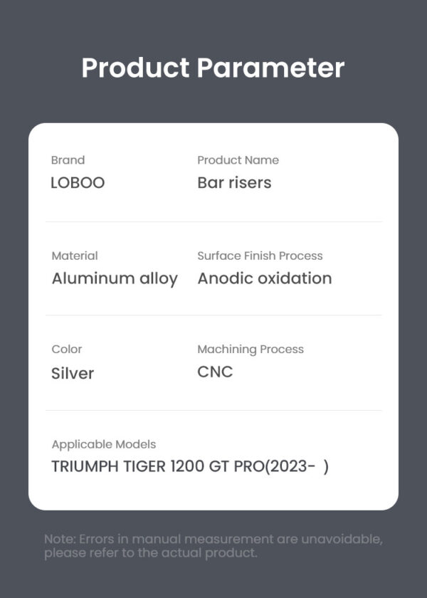 LOBOO Podwyższenie kierownicy do Triumph Tiger1200GT PRO (2023-), podwyższenie 25mm