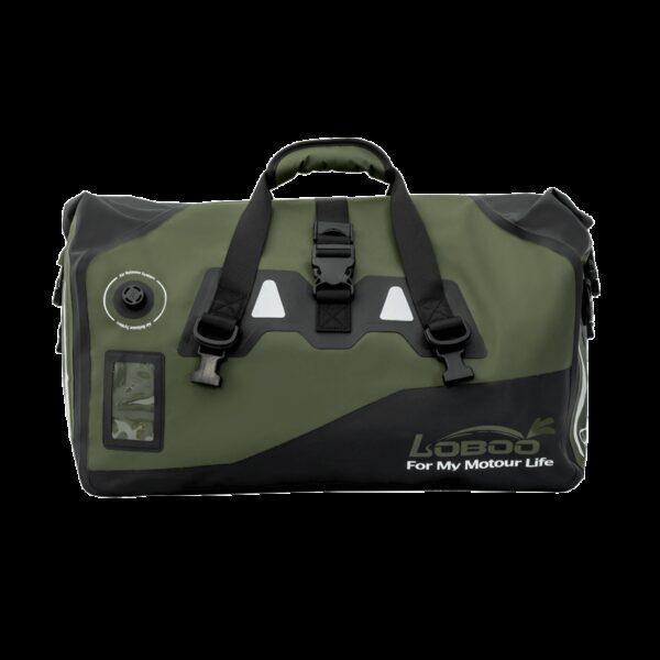 LOBOO Torba motocyklowa PVC bojowo zielona 40L (z kieszenią separacyjną na mokre rzeczy)
