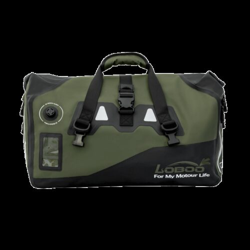 LOBOO Torba motocyklowa PVC bojowo zielona 50L (z kieszenią separacyjną na mokre rzeczy)