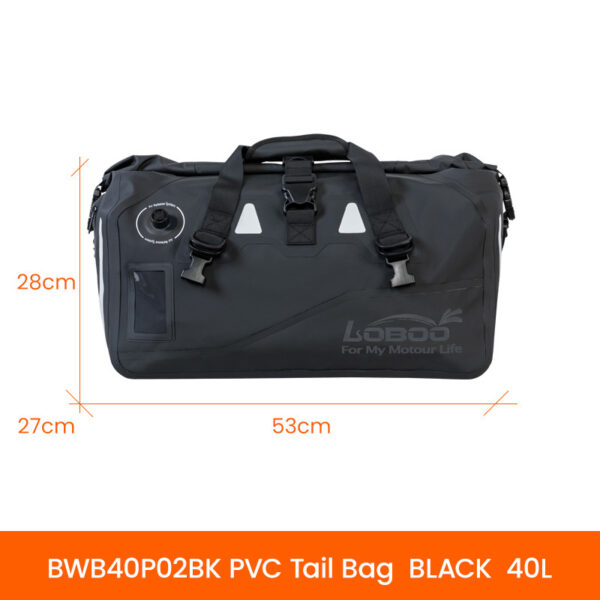 LOBOO Torba motocyklowa PVC czarna 40L (z kieszenią separacyjną na mokre rzeczy)