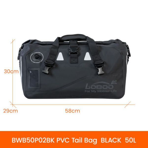 LOBOO Torba motocyklowa PVC czarna 50L (z kieszenią separacyjną na mokre rzeczy)