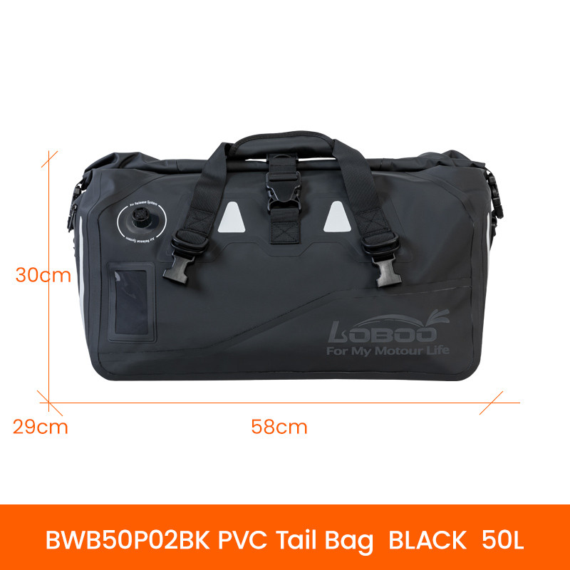 LOBOO Torba motocyklowa PVC czarna 50L (z kieszenią separacyjną na mokre rzeczy)