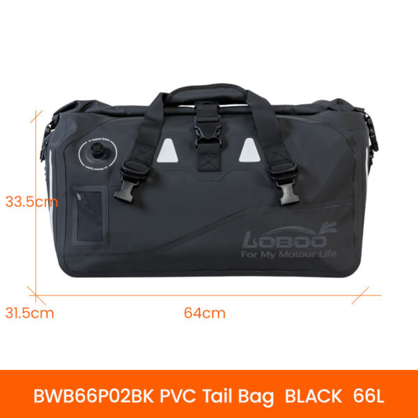 LOBOO Torba motocyklowa PVC czarna 66L (z kieszenią separacyjną na mokre rzeczy)