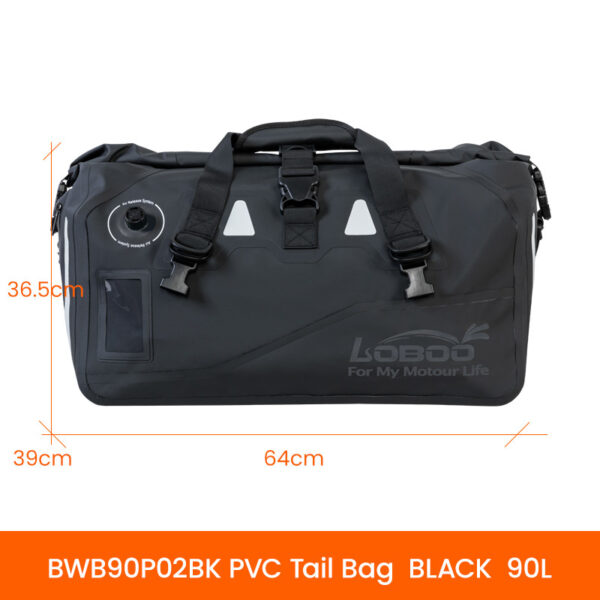 LOBOO Torba motocyklowa PVC czarna 90L (z kieszenią separacyjną na mokre rzeczy)