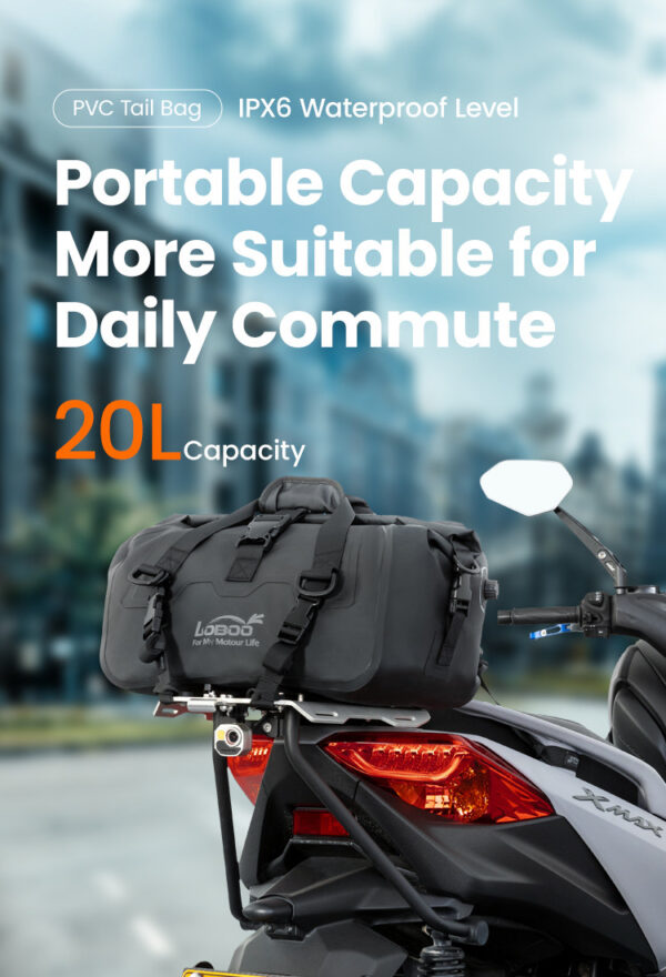 LOBOO Torba motocyklowa PVC szara 20L, magnetyczne zapięcie, wodoodporna