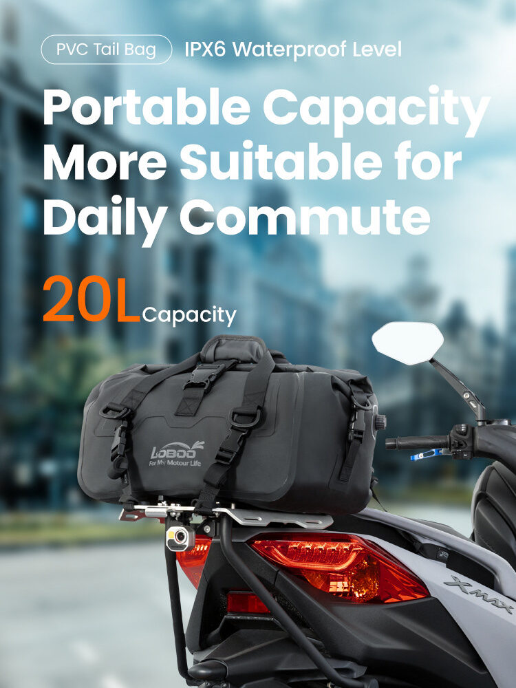 LOBOO Torba motocyklowa PVC szara 20L, magnetyczne zapięcie, wodoodporna