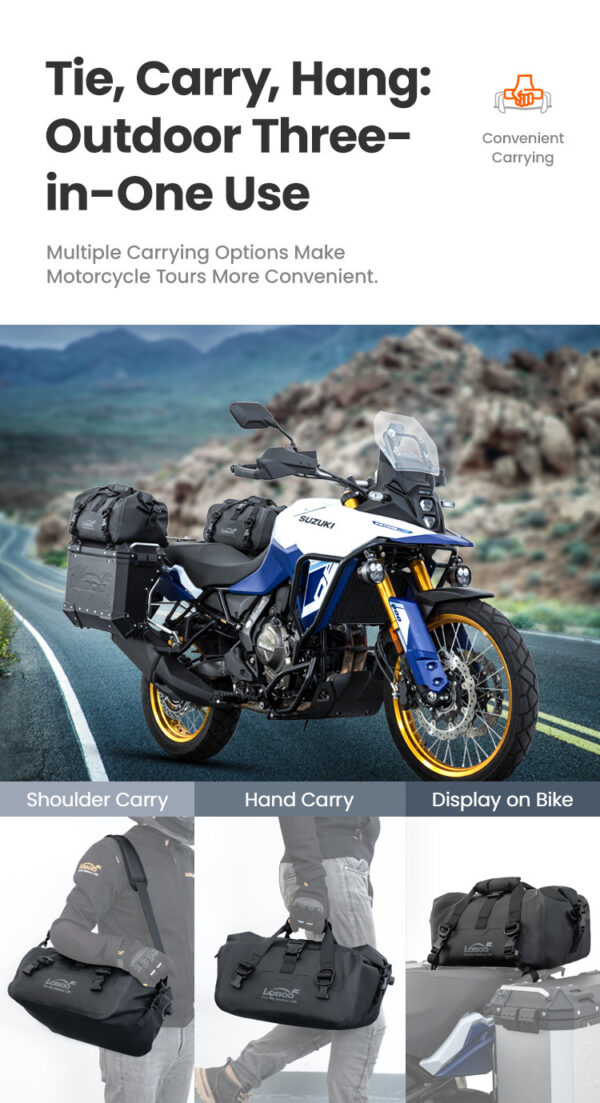 LOBOO Torba motocyklowa PVC szara 20L, magnetyczne zapięcie, wodoodporna