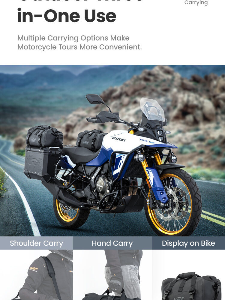 LOBOO Torba motocyklowa PVC szara 20L, magnetyczne zapięcie, wodoodporna