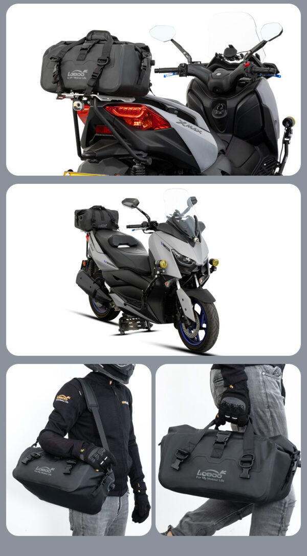 LOBOO Torba motocyklowa PVC szara 20L, magnetyczne zapięcie, wodoodporna