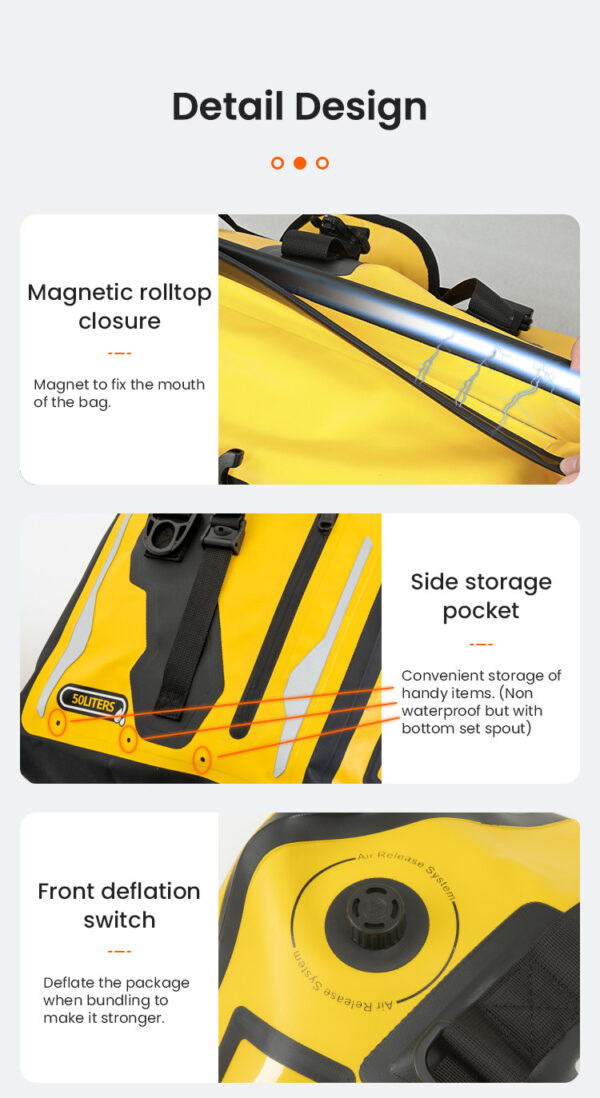 LOBOO Torba motocyklowa PVC żółta 40L (z kieszenią separacyjną na mokre rzeczy)