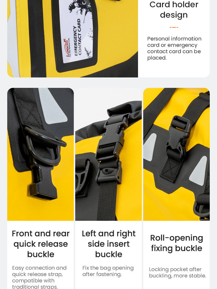 LOBOO Torba motocyklowa PVC żółta 50L (z kieszenią separacyjną na mokre rzeczy)