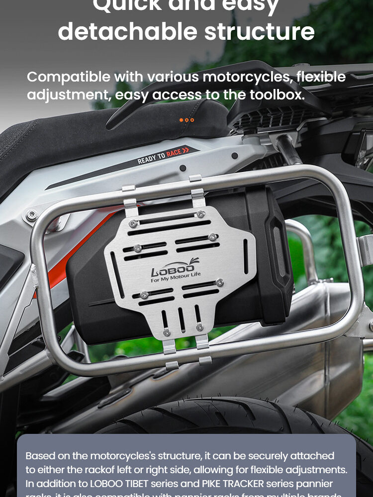 LOBOO Skrzynka na narzędzia 2,3L (pojemnik, narzędziówka) z płytą montażową, montowana do uchwytów kufrów bocznych