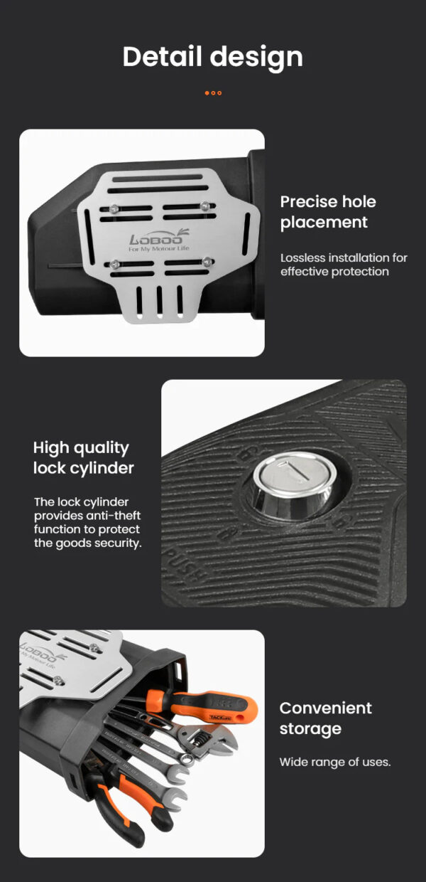 LOBOO Skrzynka na narzędzia 2,3L (pojemnik, narzędziówka) z płytą montażową, montowana do uchwytów kufrów bocznych