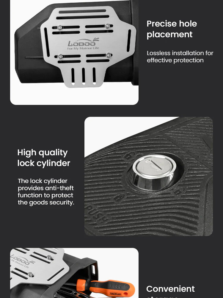 LOBOO Skrzynka na narzędzia 2,3L (pojemnik, narzędziówka) z płytą montażową, montowana do uchwytów kufrów bocznych