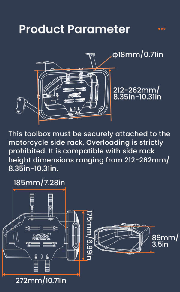 LOBOO Skrzynka na narzędzia 2,3L (pojemnik, narzędziówka) z płytą montażową, montowana do uchwytów kufrów bocznych
