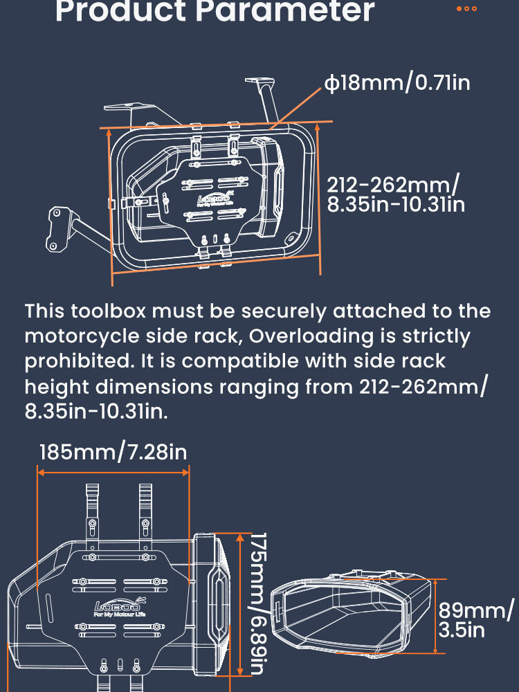 LOBOO Skrzynka na narzędzia 2,3L (pojemnik, narzędziówka) z płytą montażową, montowana do uchwytów kufrów bocznych