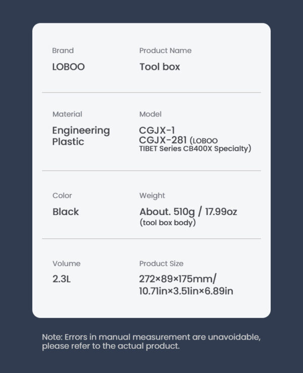LOBOO Skrzynka na narzędzia 2,3L (pojemnik, narzędziówka) z płytą montażową, montowana do uchwytów kufrów bocznych