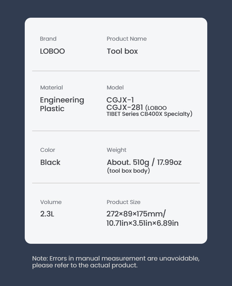LOBOO Skrzynka na narzędzia 2,3L (pojemnik, narzędziówka) z płytą montażową, montowana do uchwytów kufrów bocznych