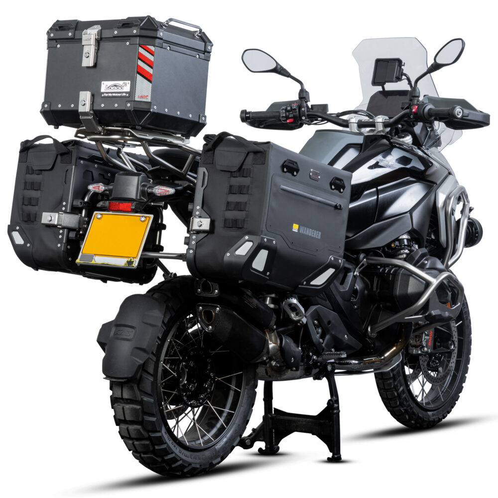 loboo-sakwy-boczne-wanderer-30l40l-1041500100101 LOBOO Sakwy boczne WANDERER, materiał TPU, wodoodporne IPX6M, magnetyczne zapięcie, zamek, system MOLLE, czarne, 2 szt 30L+40L