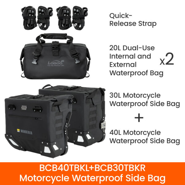 loboo-sakwy-boczne-wanderer-30l40l-1041500100101 LOBOO Sakwy boczne WANDERER, materiał TPU, wodoodporne IPX6M, magnetyczne zapięcie, zamek, system MOLLE, czarne, 2 szt 30L+40L