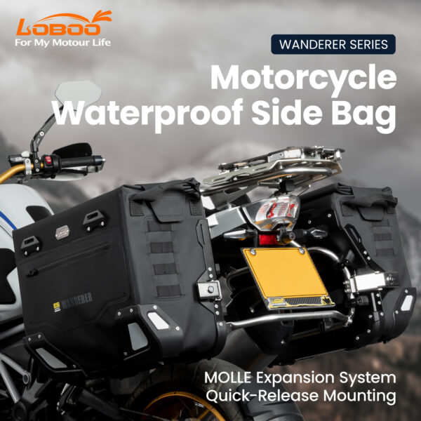 LOBOO Sakwy boczne WANDERER, materiał TPU, wodoodporne IPX6M, magnetyczne zapięcie, zamek, system MOLLE, czarne,1 zestaw - 2 szt